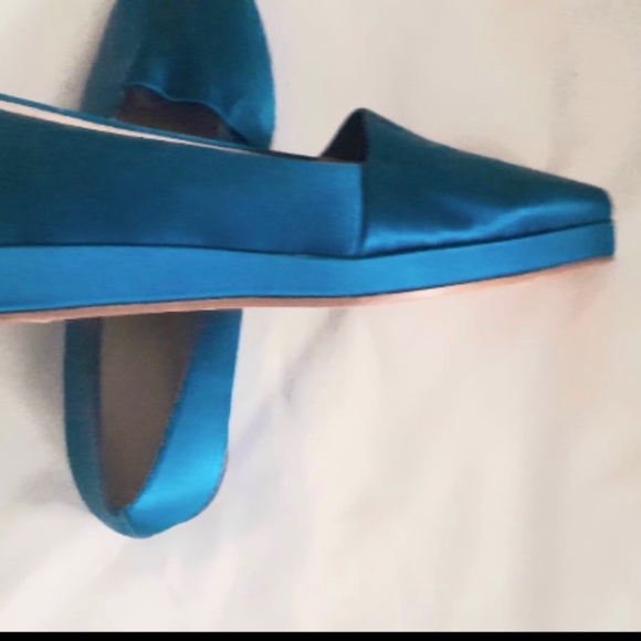 Theory Platform Satin Silk Blue Aqua Slight Wedge Made in Italy Shoes - Picture 1 of 6